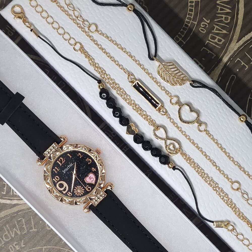 NWOT | 6pc | Sparkling Heart Quartz Watch & Bracelet Set